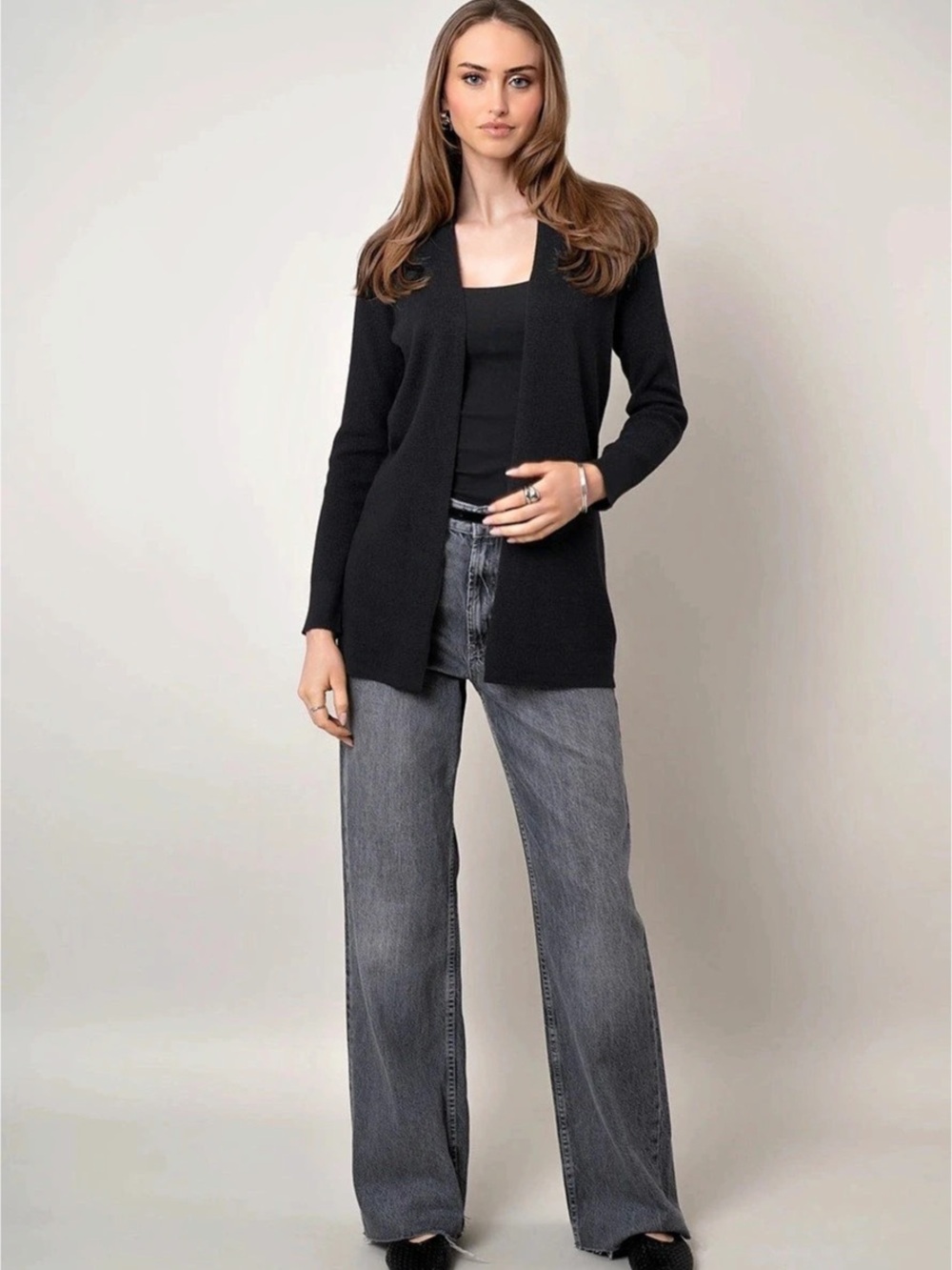 Cyrus Open Front Knit Cardigan Black Size Medium